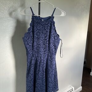 By & By Lace Mini Halter Women’s Dress Size: 13 Navy Blue